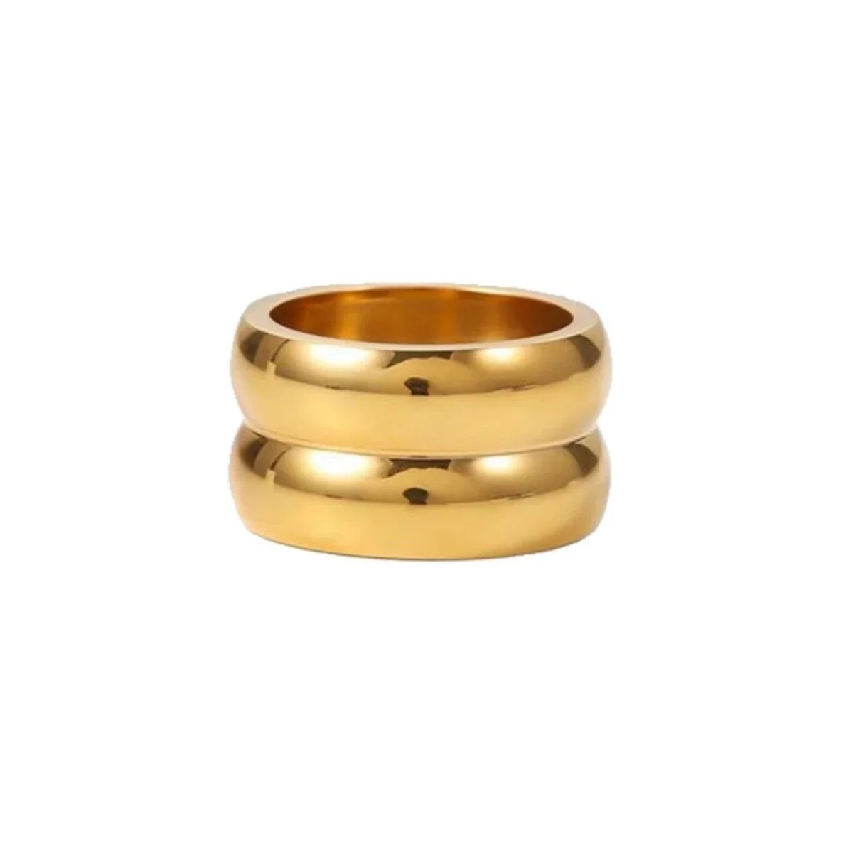 Bold Gold-Plated Stainless Steel Double Dome Band Ring