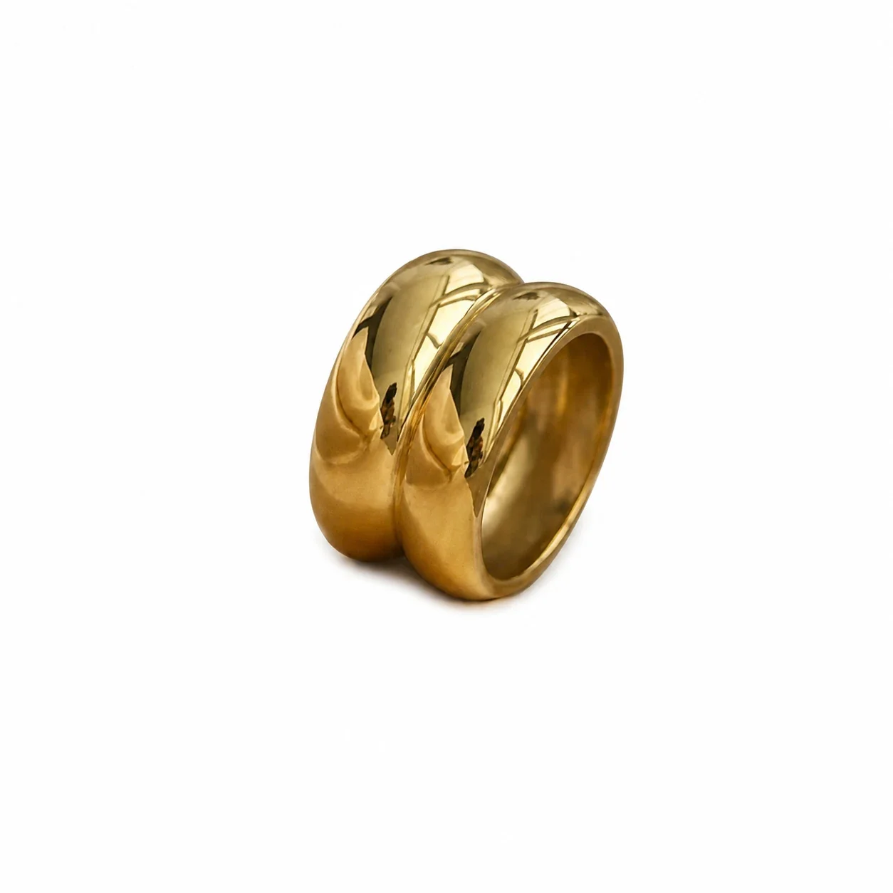 Bold Gold-Plated Stainless Steel Double Dome Band Ring