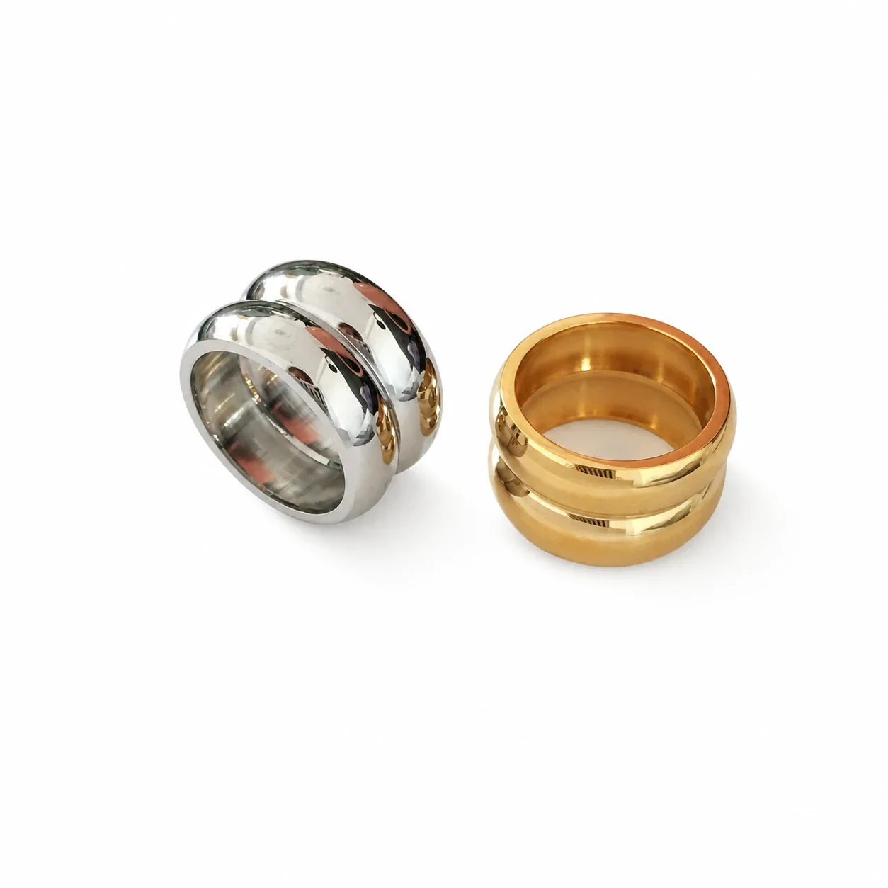 Bold Gold-Plated Stainless Steel Double Dome Band Ring