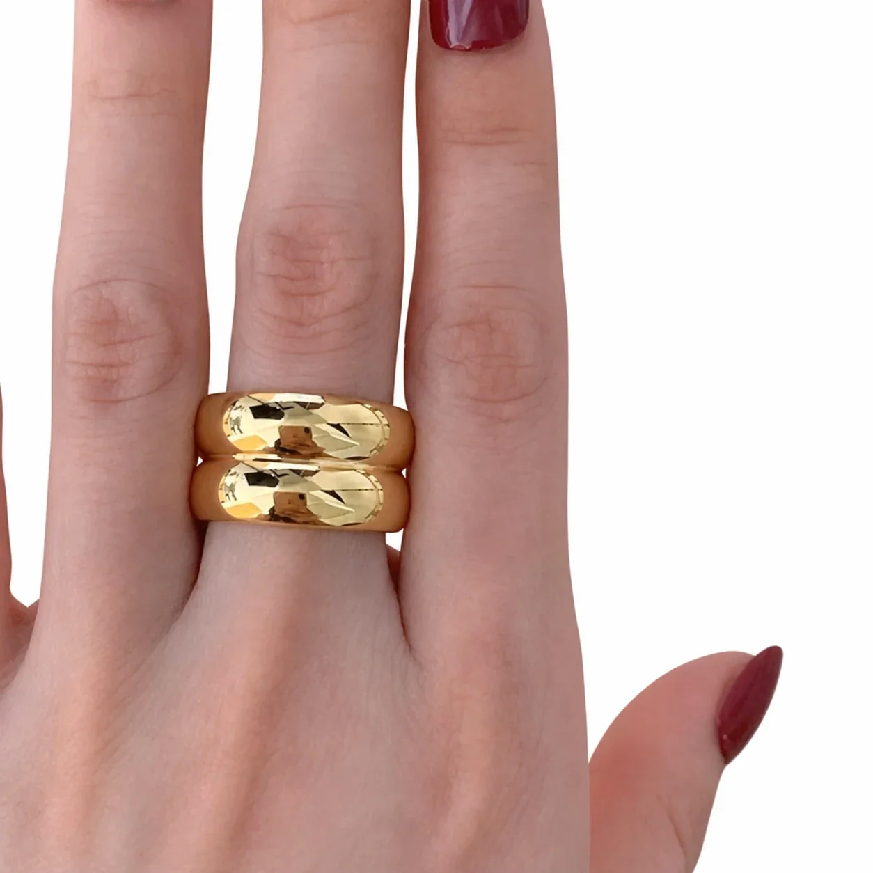 Bold Gold-Plated Stainless Steel Double Dome Band Ring
