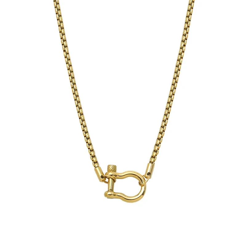 Necklace with Box Chain Shackle Clasp 18K Gold-Plated Stainless Steel