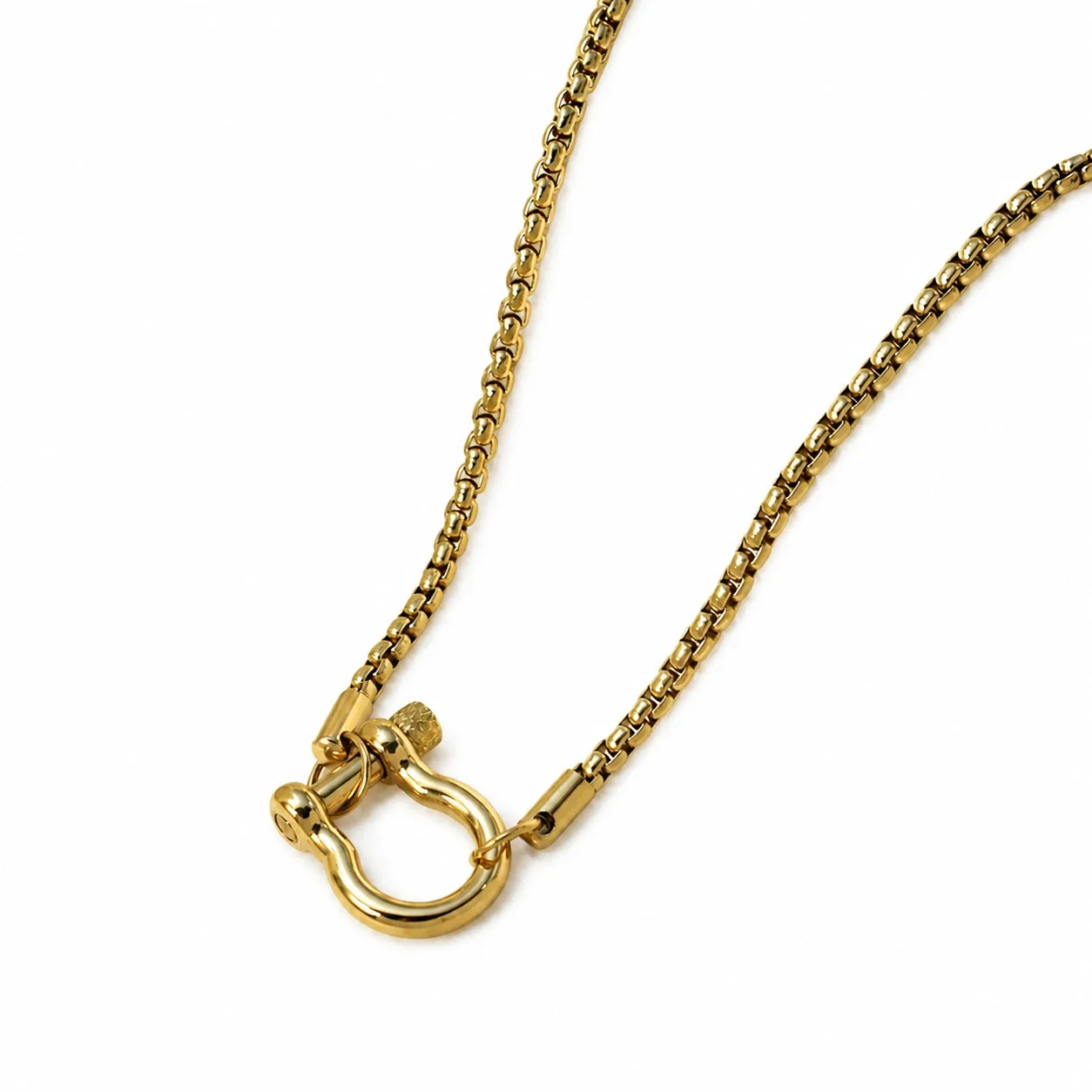 Necklace with Box Chain Shackle Clasp 18K Gold-Plated Stainless Steel