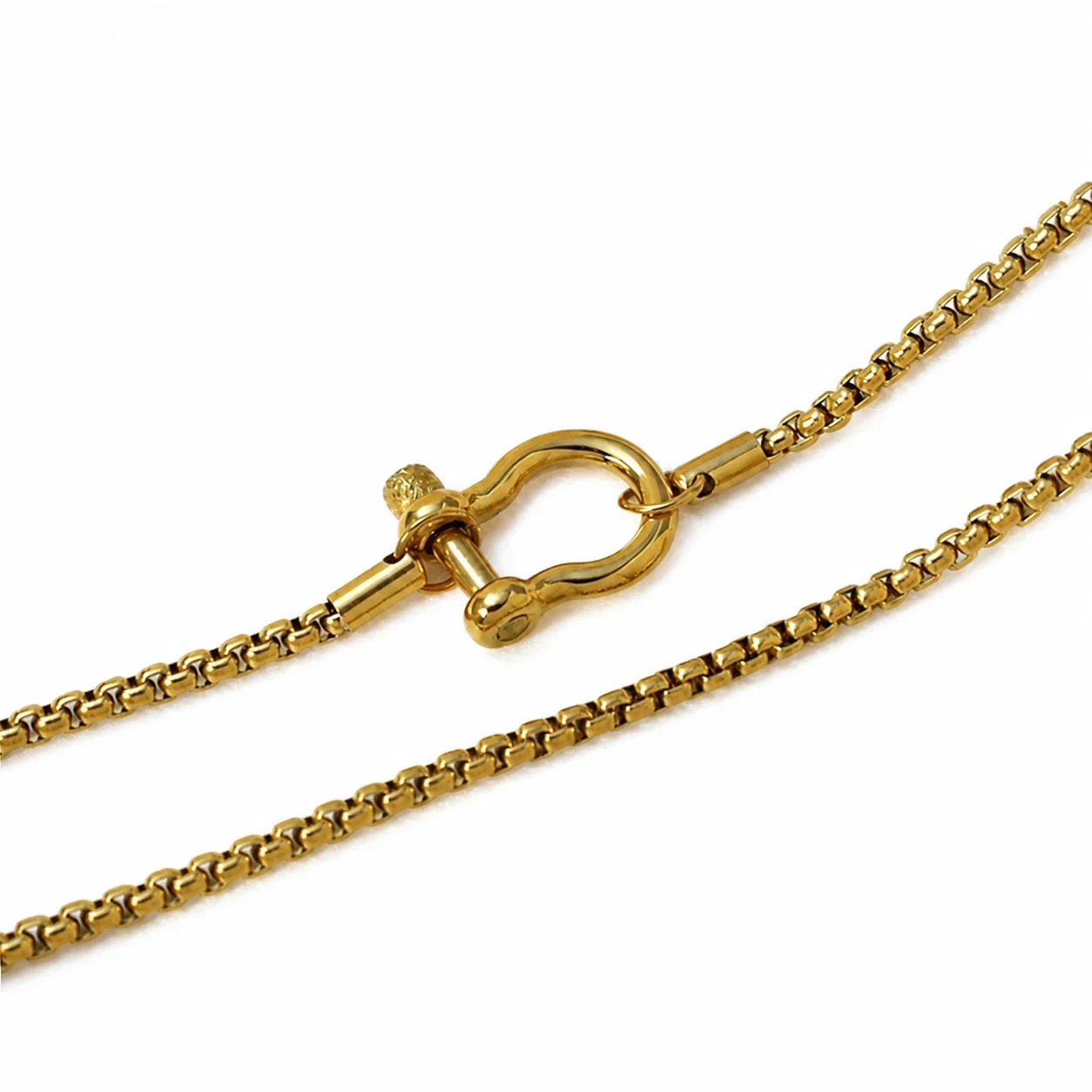 Necklace with Box Chain Shackle Clasp 18K Gold-Plated Stainless Steel