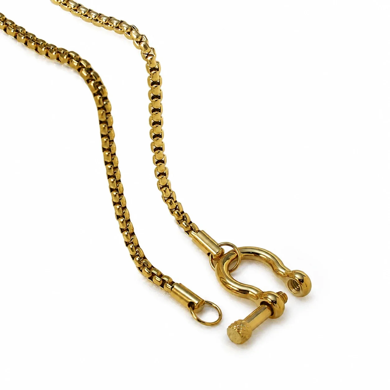 Necklace with Box Chain Shackle Clasp 18K Gold-Plated Stainless Steel
