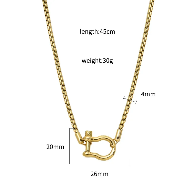 Necklace with Box Chain Shackle Clasp 18K Gold-Plated Stainless Steel