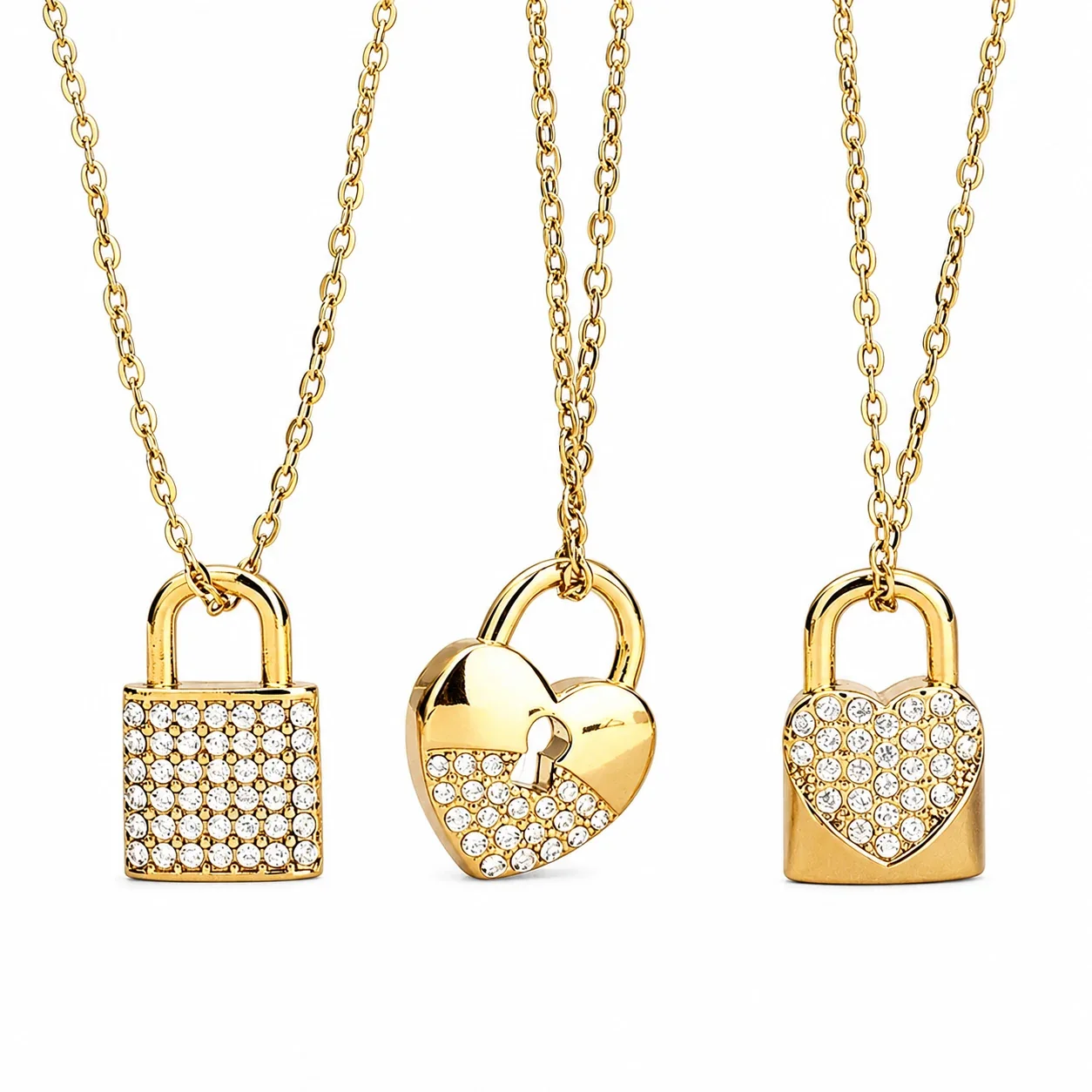 Gilded Stainless Steel Pavé Charm Pendant Necklace