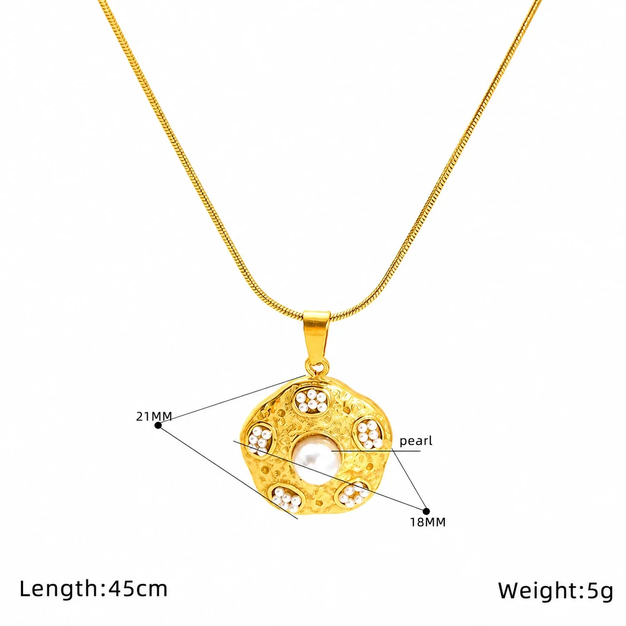 Ornate Stainless Steel Turquoise Pearl-Halo Pendant Necklace - Gold Pearl Cluster Medallion