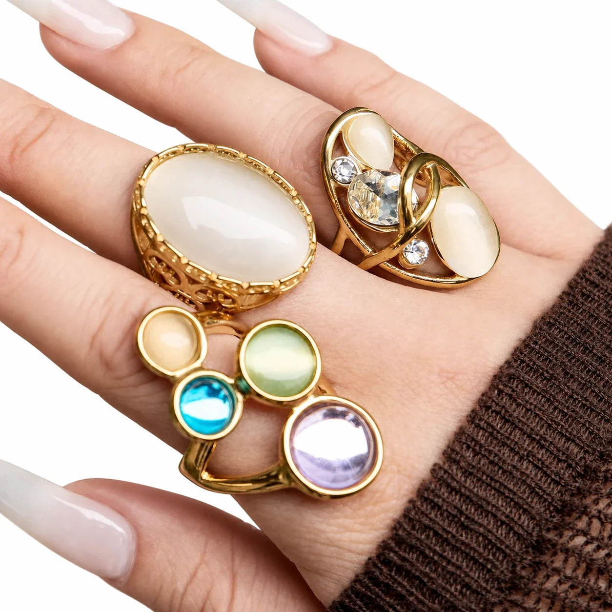 Sculptural 316 Stainless Steel Cabochon Open-Front Ring