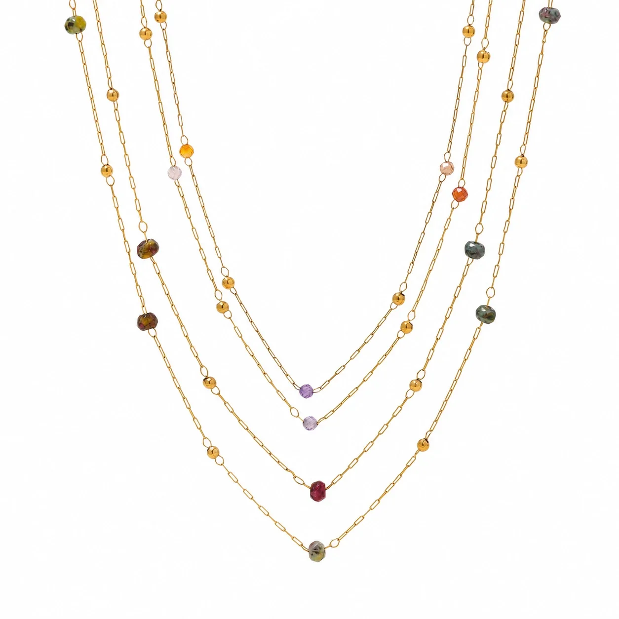 Delicate Gold-Plated Faceted Stone Bead Chain Necklace