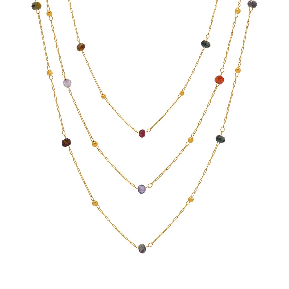 Delicate Gold-Plated Faceted Stone Bead Chain Necklace