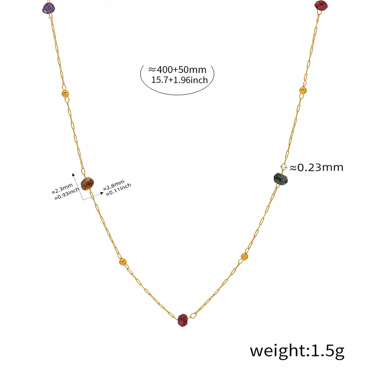 Delicate Gold-Plated Faceted Stone Bead Chain Necklace - Gold
