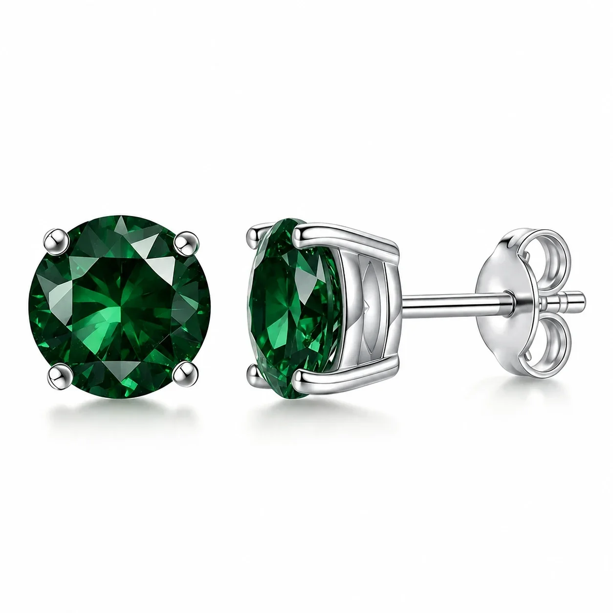 Four-Prong Round CZ Stainless Steel Solitaire Stud Earrings