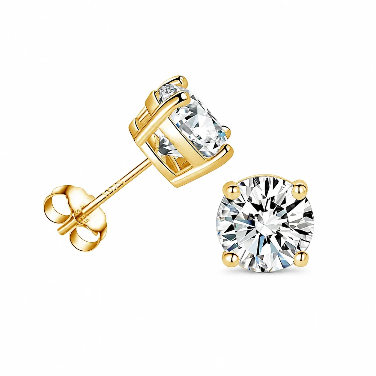 Refined Stainless Steel Round CZ Stud Earrings