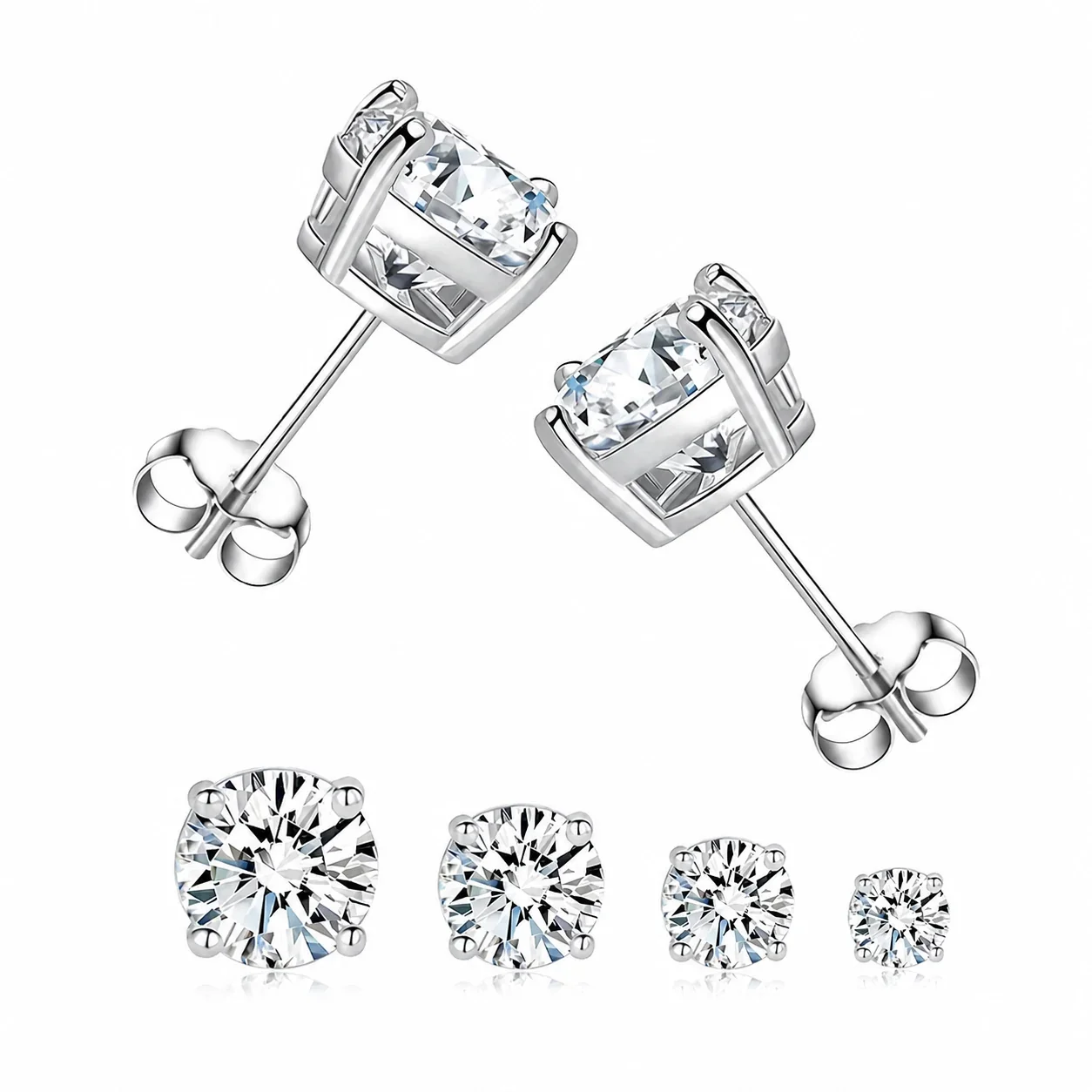 Refined Stainless Steel Round CZ Stud Earrings