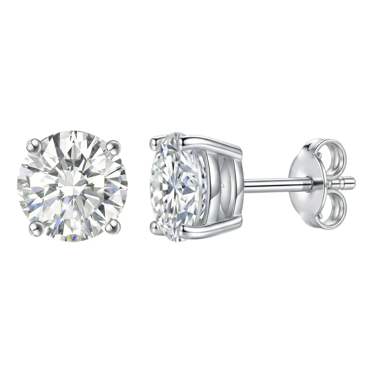 Refined Stainless Steel Round CZ Stud Earrings