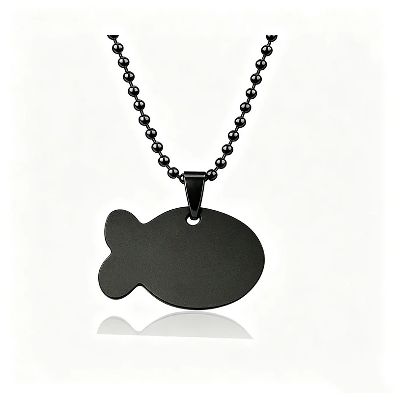 Necklace with Blank Fish Pendant, Stainless Steel