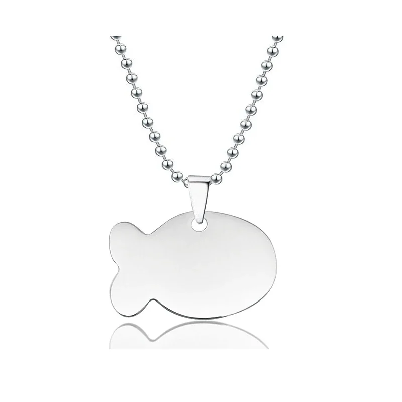 Necklace with Blank Fish Pendant, Stainless Steel