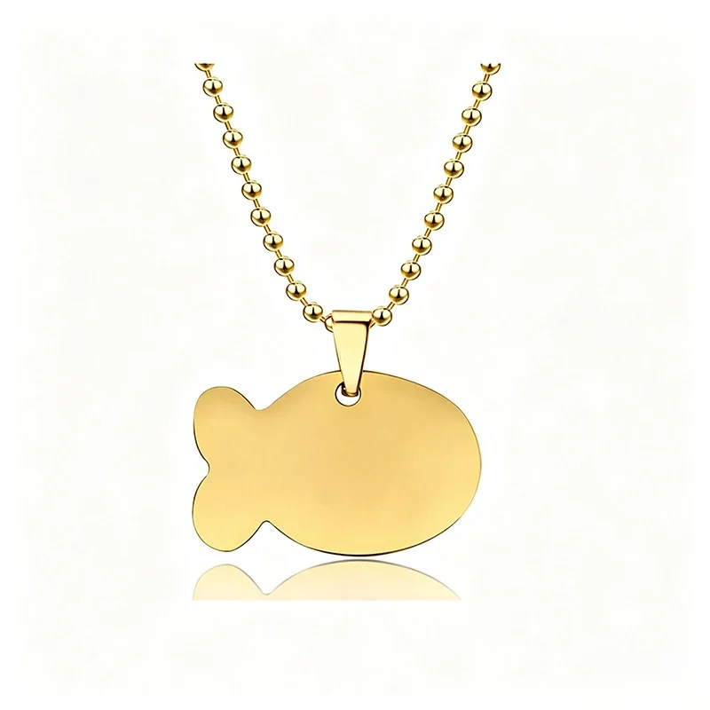 Necklace with Blank Fish Pendant, Stainless Steel