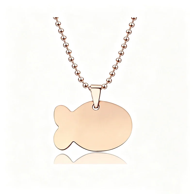 Necklace with Blank Fish Pendant, Stainless Steel