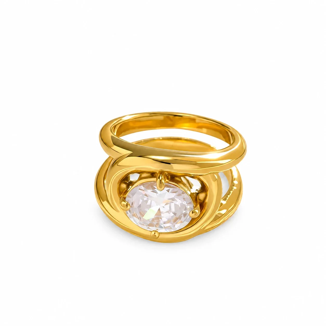 Stainless Steel Wrap Ring with Oval Clear Crystal