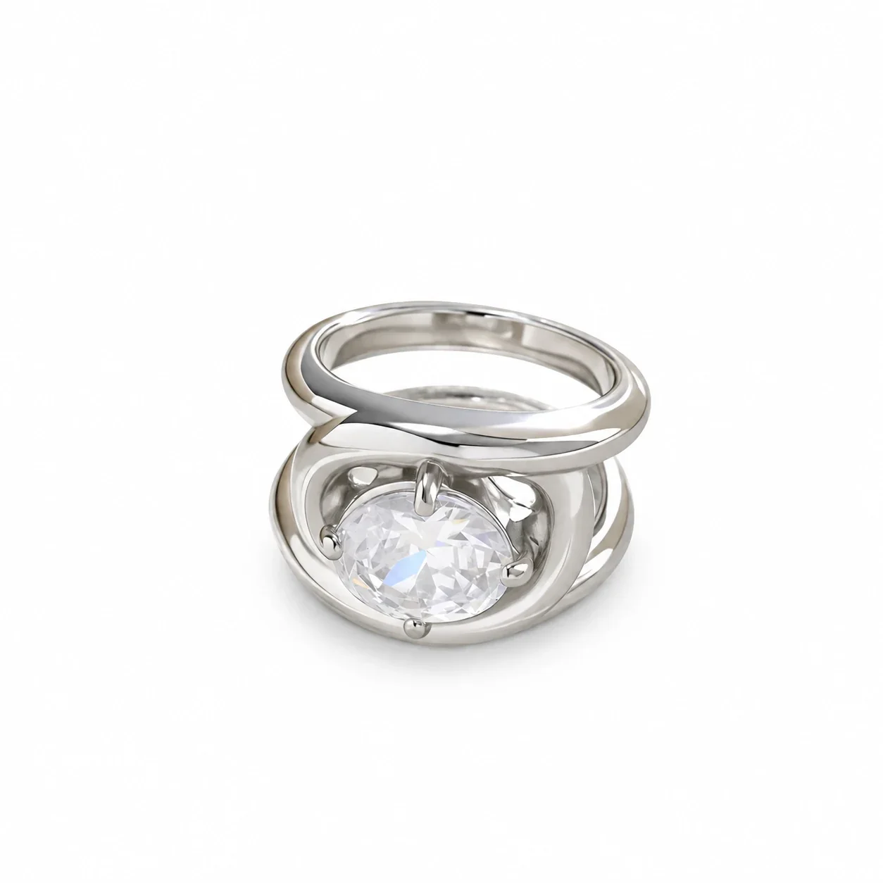 Stainless Steel Wrap Ring with Oval Clear Crystal