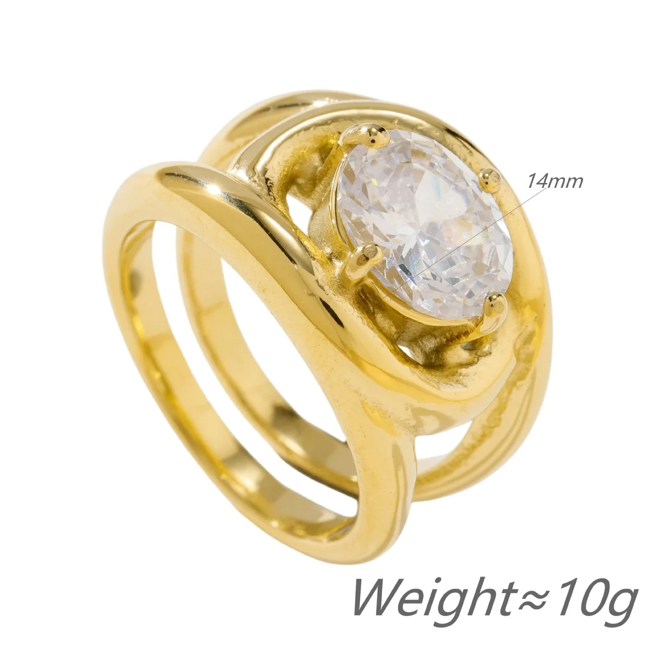 Stainless Steel Wrap Ring with Oval Clear Crystal