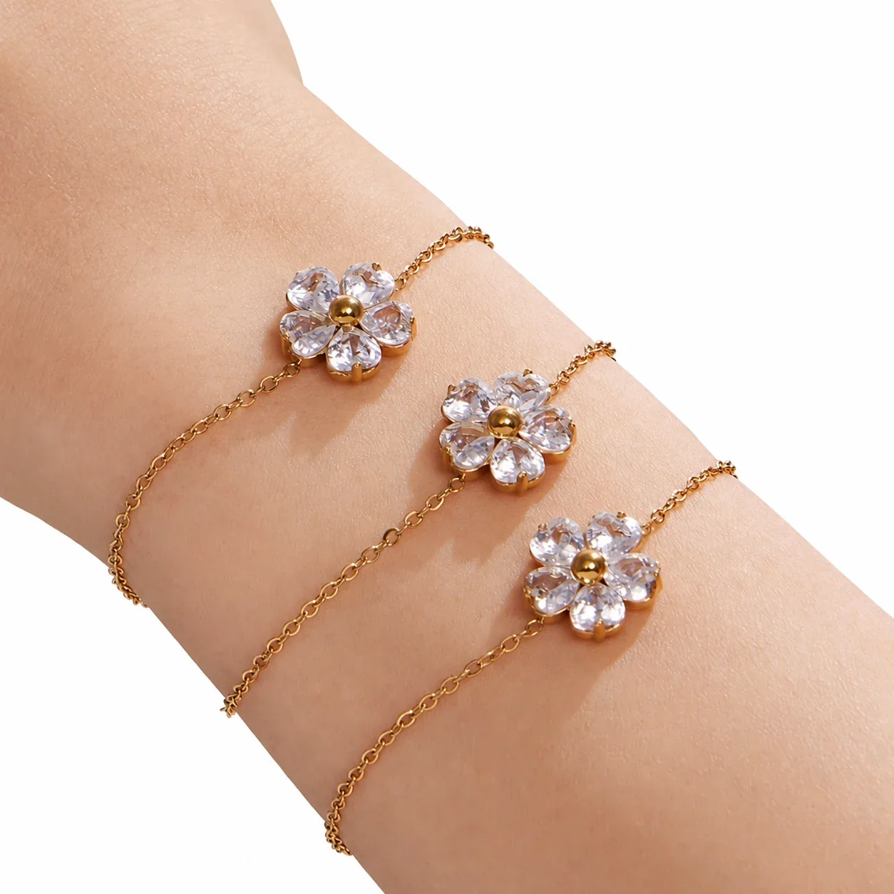Foto del producto: Set de joyería de acero inoxidable con flores de cristal de cinco pétalos