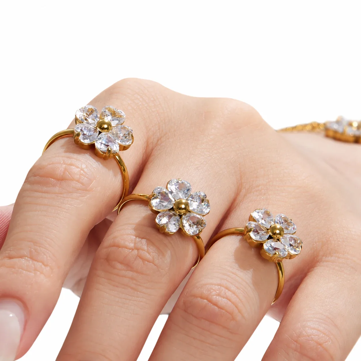 Foto del producto: Set de joyería de acero inoxidable con flores de cristal de cinco pétalos
