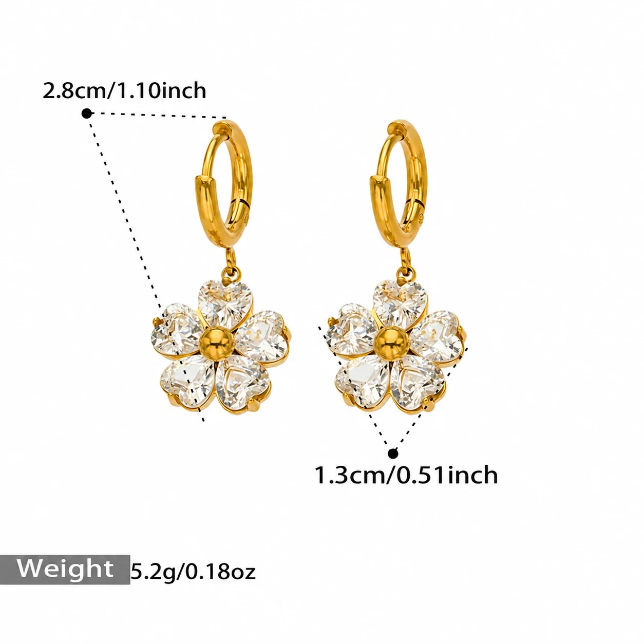 Foto del producto: Set de joyería de acero inoxidable con flores de cristal de cinco pétalos