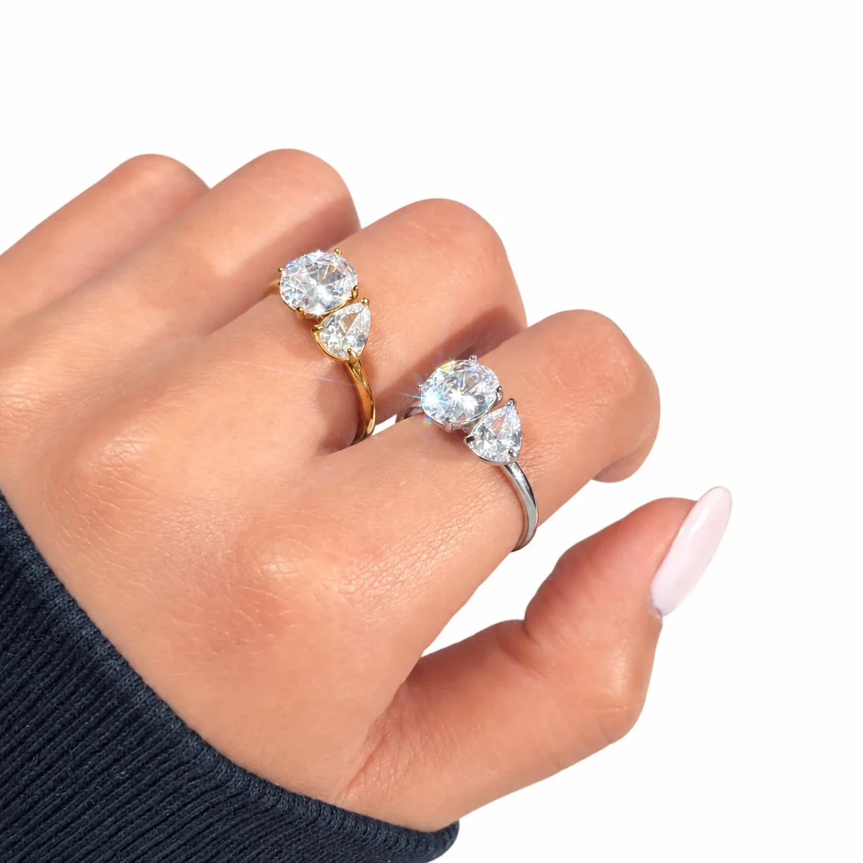 Ring with Oval and Pear CZ in Stainless Steel