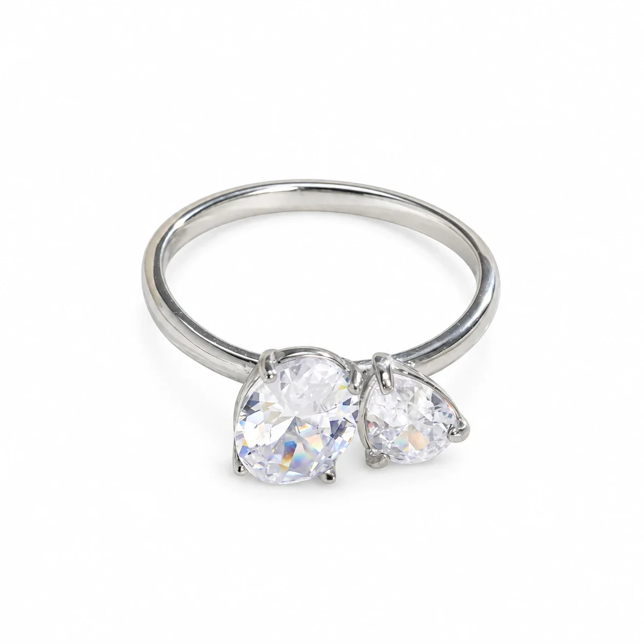 Ring with Oval and Pear CZ in Stainless Steel