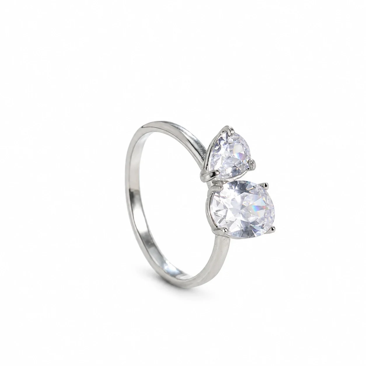 Ring with Oval and Pear CZ in Stainless Steel - Silver