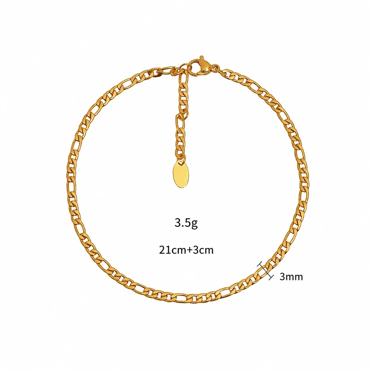 Slim 316 Stainless Steel Figaro Link Gold-Plated Anklet