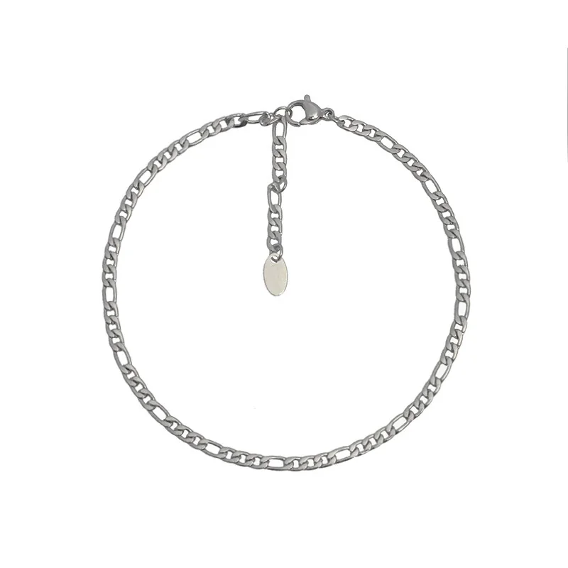 Slim 316 Stainless Steel Figaro Link Gold-Plated Anklet - Silver