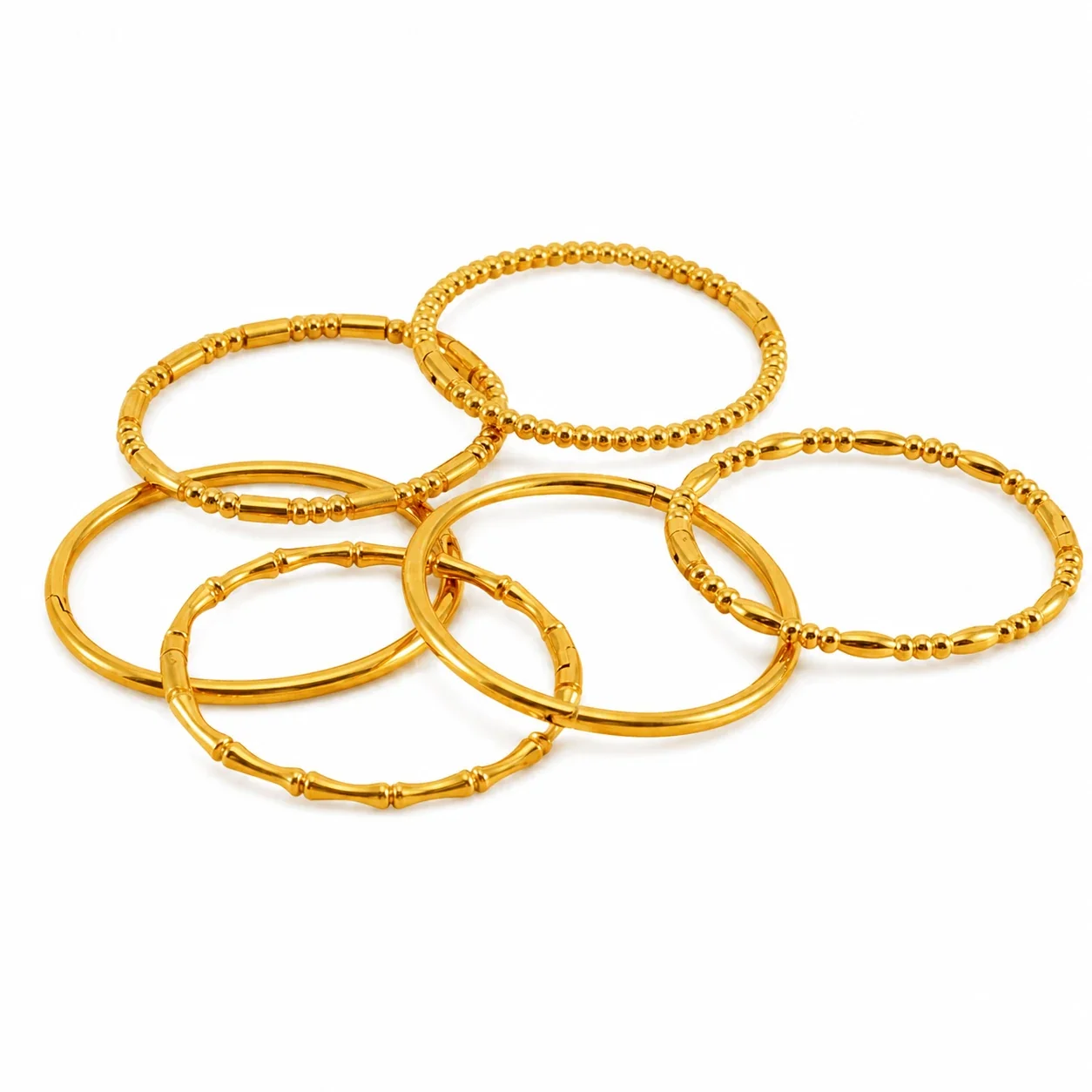 Polished Stainless Steel Bamboo Bead Stacking Bangle