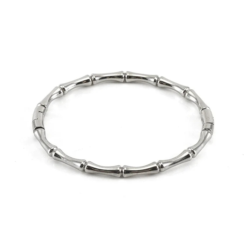 Polished Stainless Steel Bamboo Bead Stacking Bangle