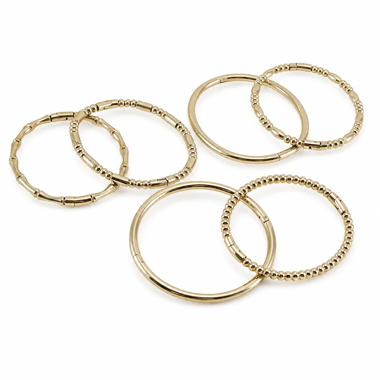 Polished Stainless Steel Bamboo Bead Stacking Bangle