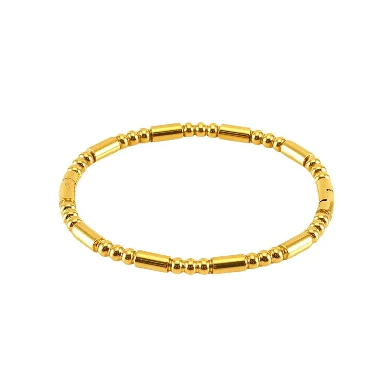 Polished Stainless Steel Bamboo Bead Stacking Bangle