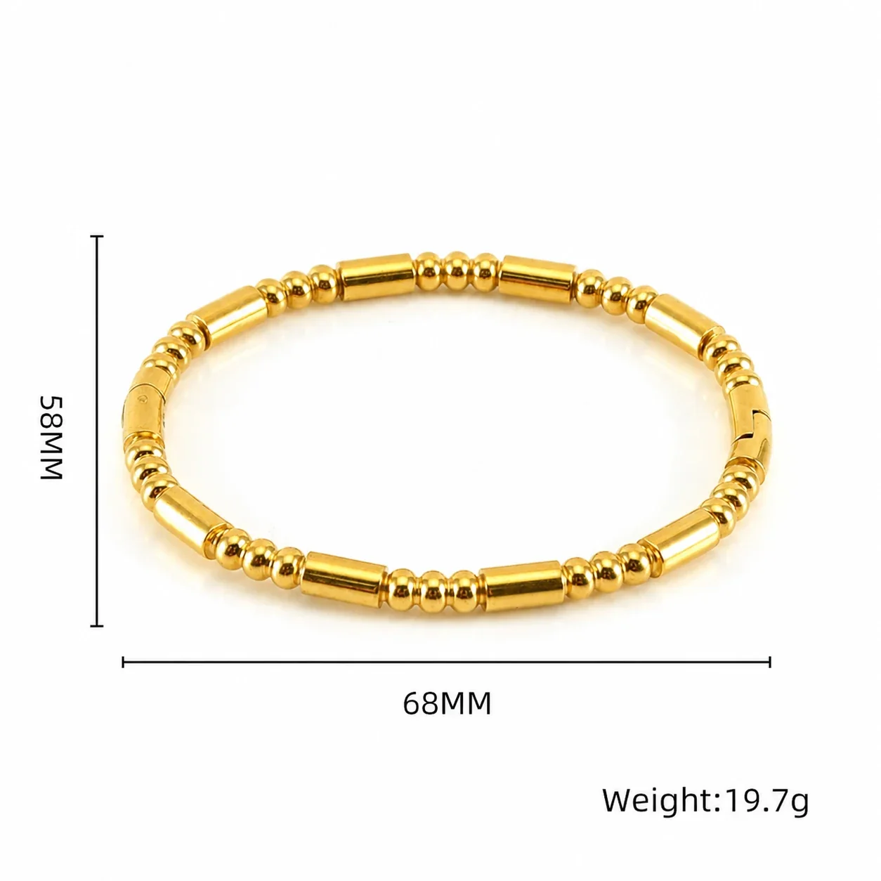 Polished Stainless Steel Bamboo Bead Stacking Bangle - Gold Slim Bamboo