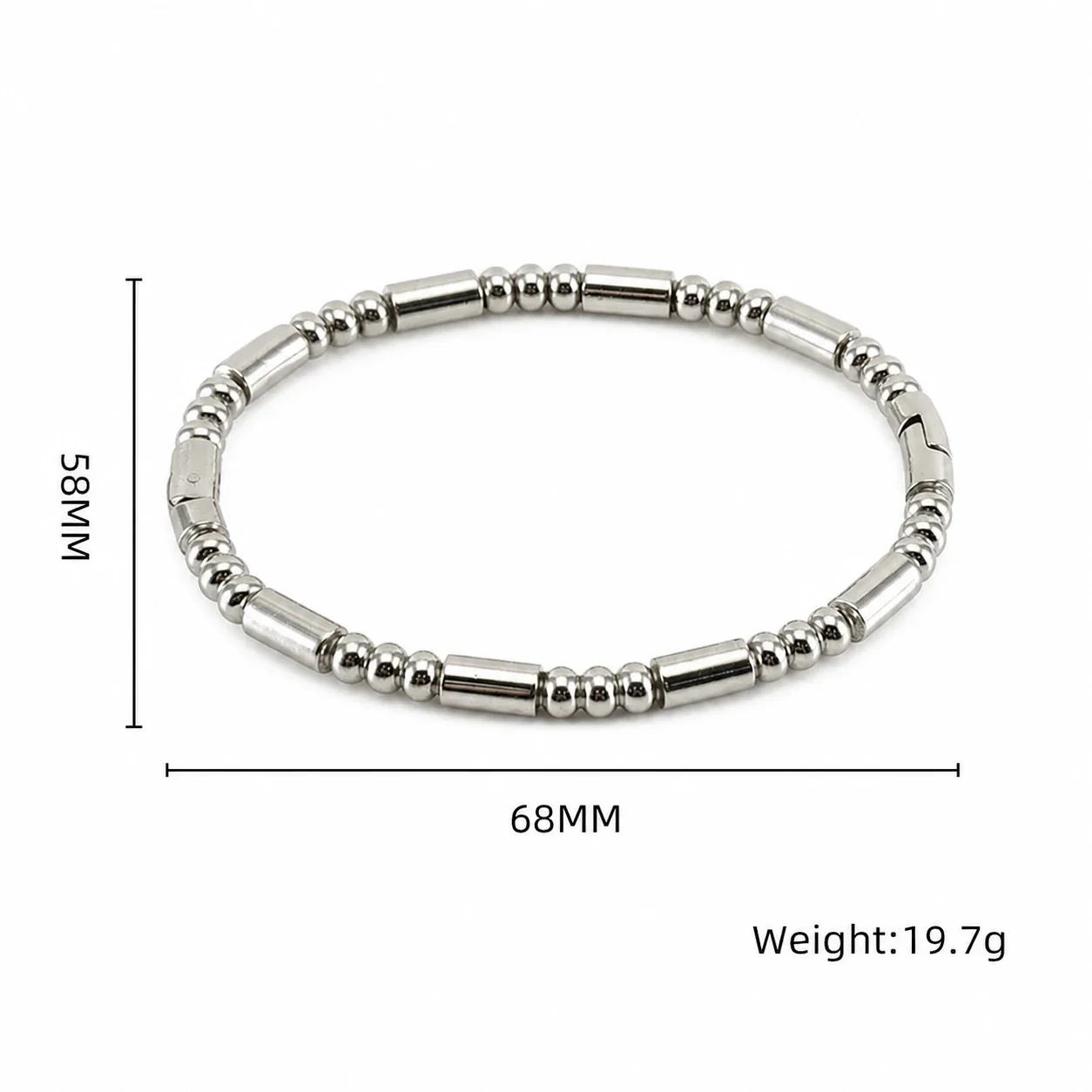 Polished Stainless Steel Bamboo Bead Stacking Bangle - Silver Slim Bamboo