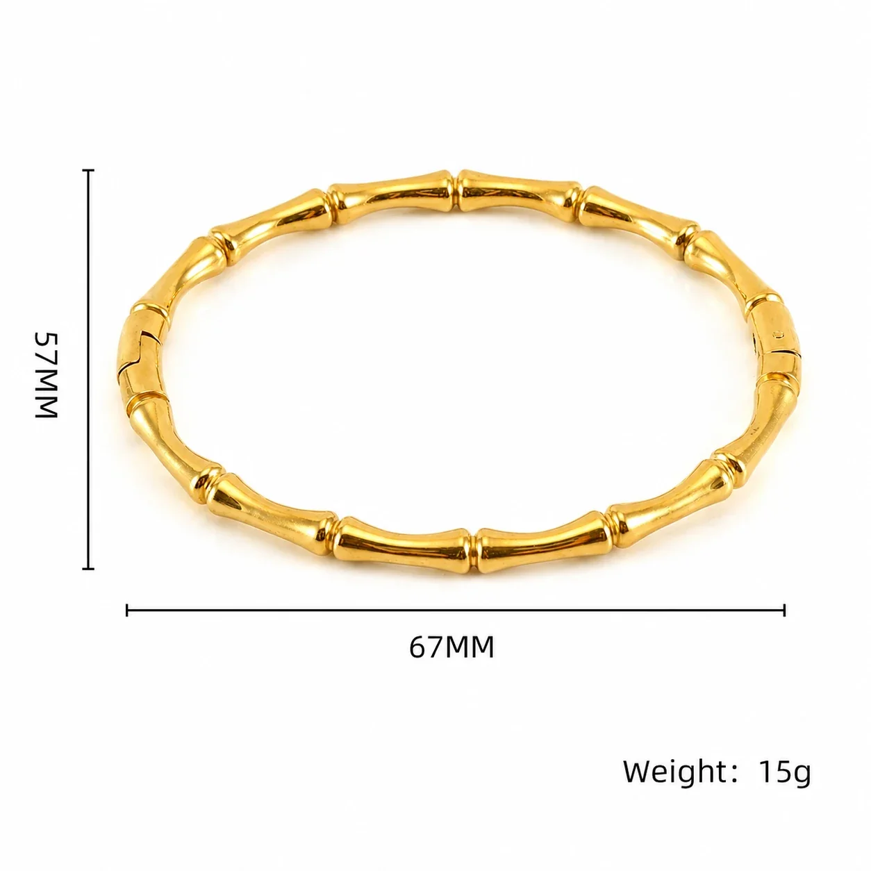 Polished Stainless Steel Bamboo Bead Stacking Bangle - Gold Beaded