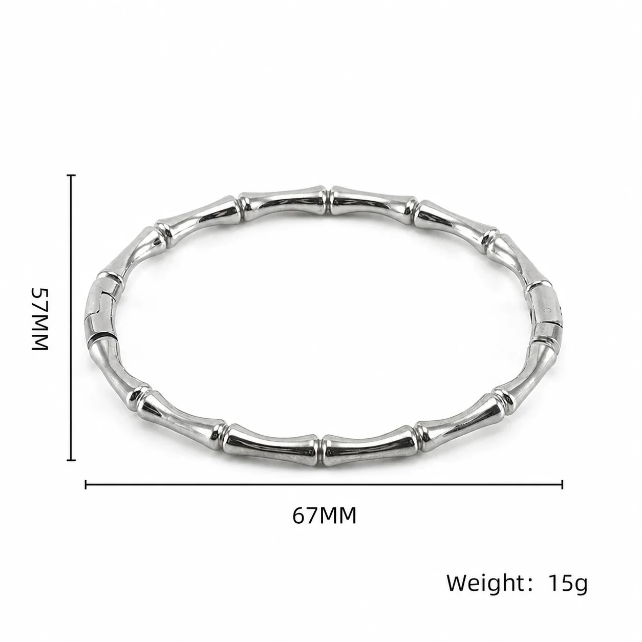 Polished Stainless Steel Bamboo Bead Stacking Bangle - Silver Beaded