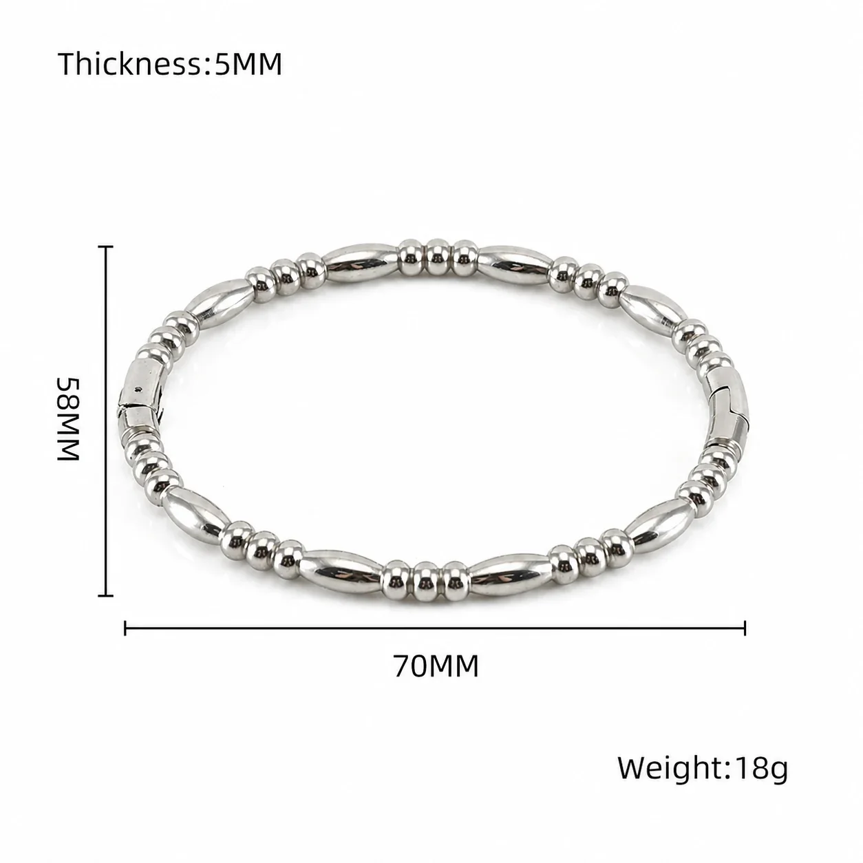 Polished Stainless Steel Bamboo Bead Stacking Bangle - Silver Tube Bead