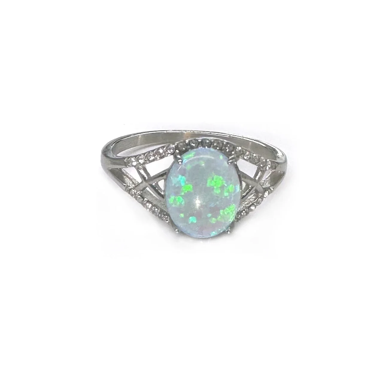 Iridescent 316 Stainless Steel Oval Opal Signet Ring