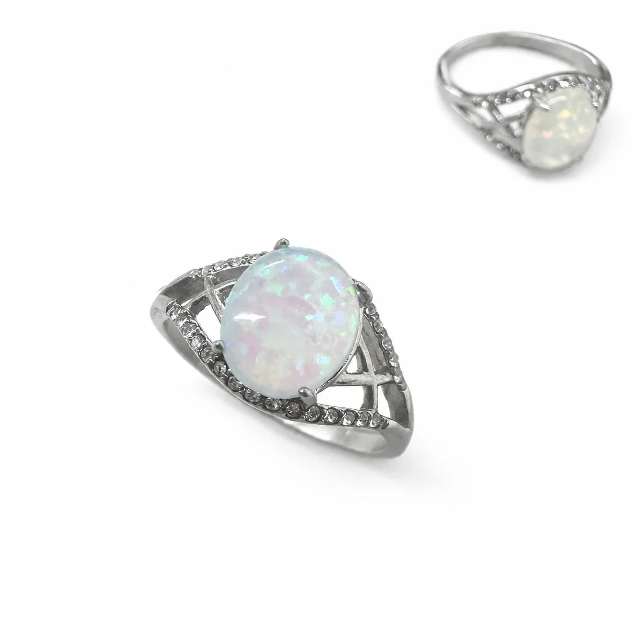 Iridescent 316 Stainless Steel Oval Opal Signet Ring