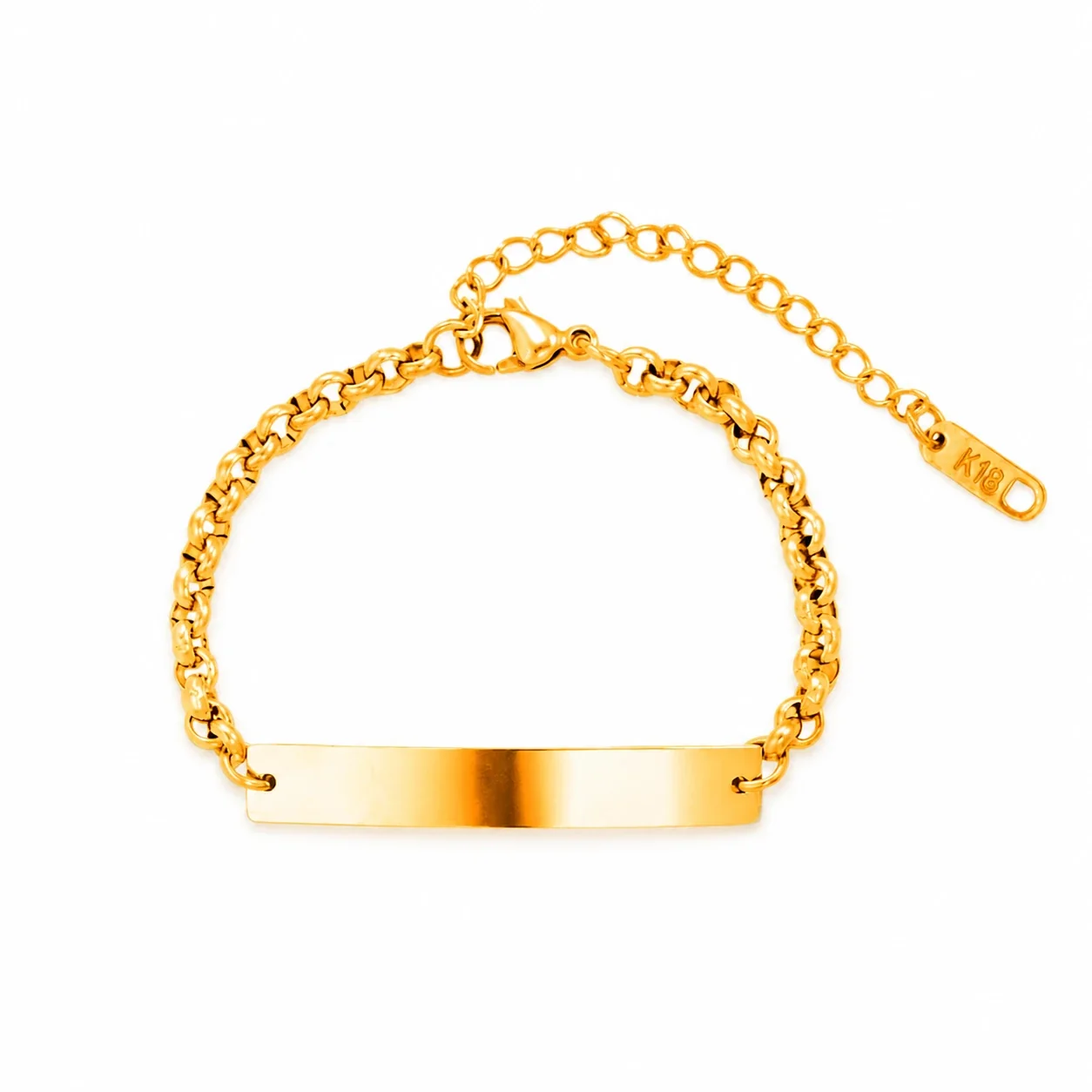 Polished Stainless Steel ID Plate Rolo Chain Bracelet