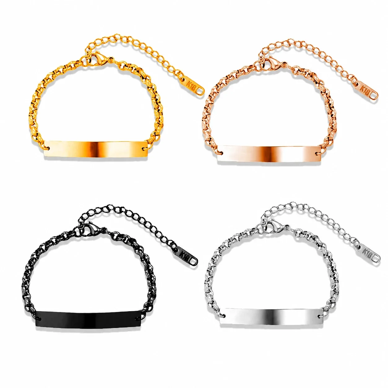 Polished Stainless Steel ID Plate Rolo Chain Bracelet