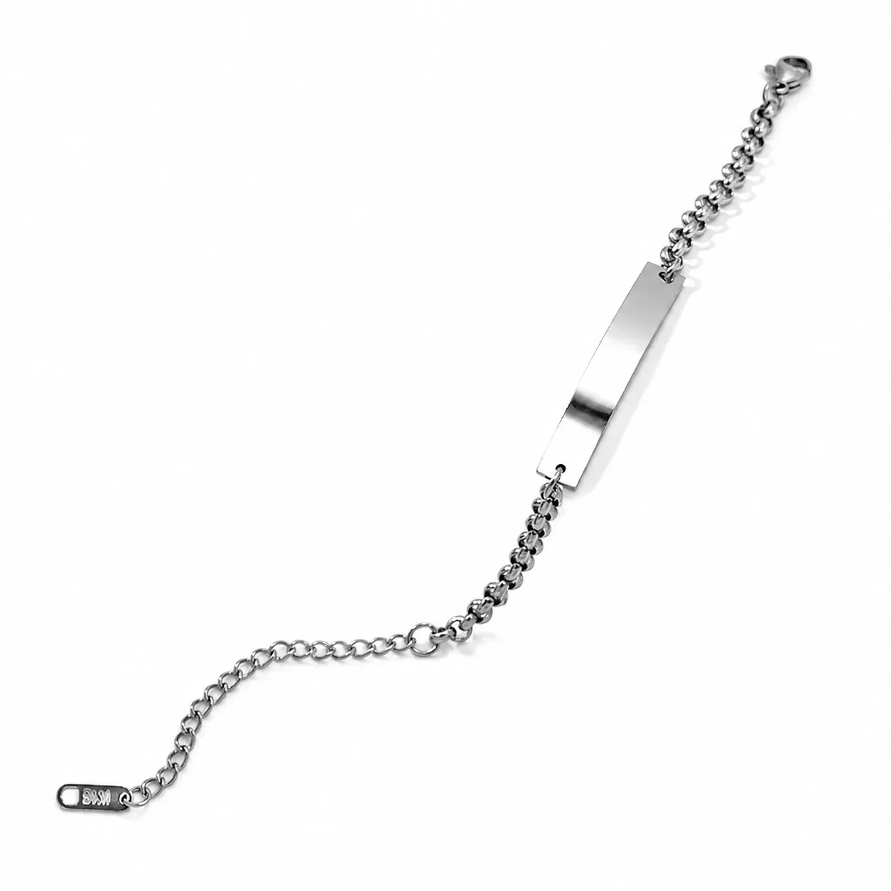 Polished Stainless Steel ID Plate Rolo Chain Bracelet