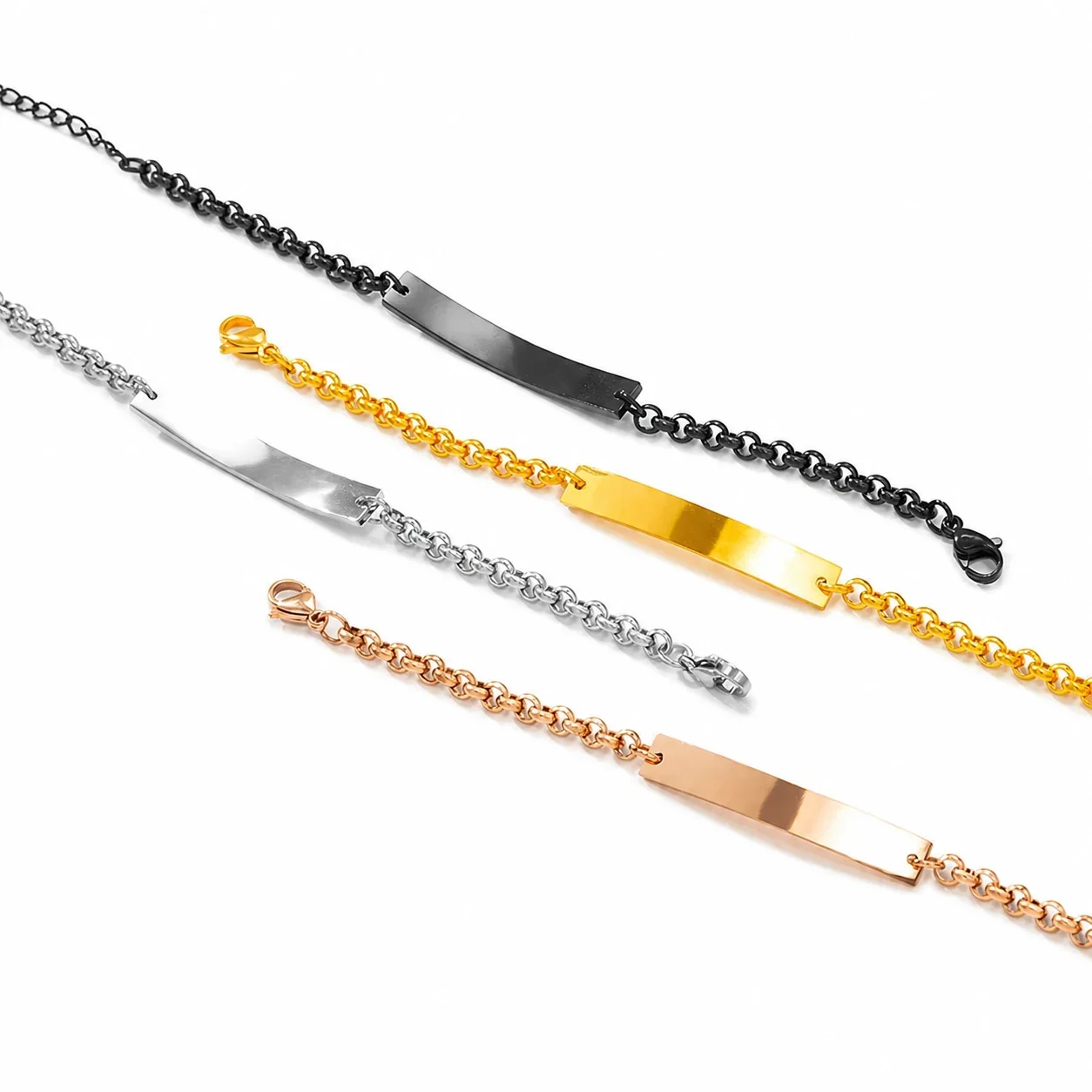 Polished Stainless Steel ID Plate Rolo Chain Bracelet