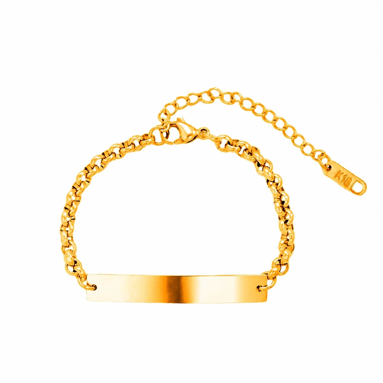 Polished Stainless Steel ID Plate Rolo Chain Bracelet